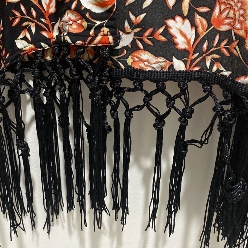 RUBY Rd Floral Print Fringe Kimono Cardigan Small Open Front Swim π - Picture 4 of 6